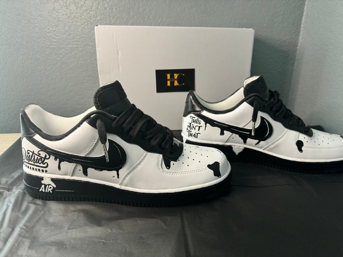 Customize Men's Airforce 1 Black and White Drip