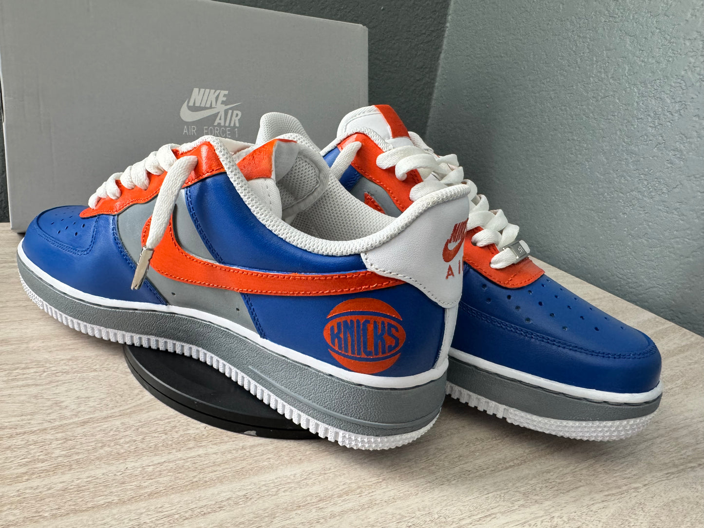 Customize Knicks Orange and Blue Air Force Ones