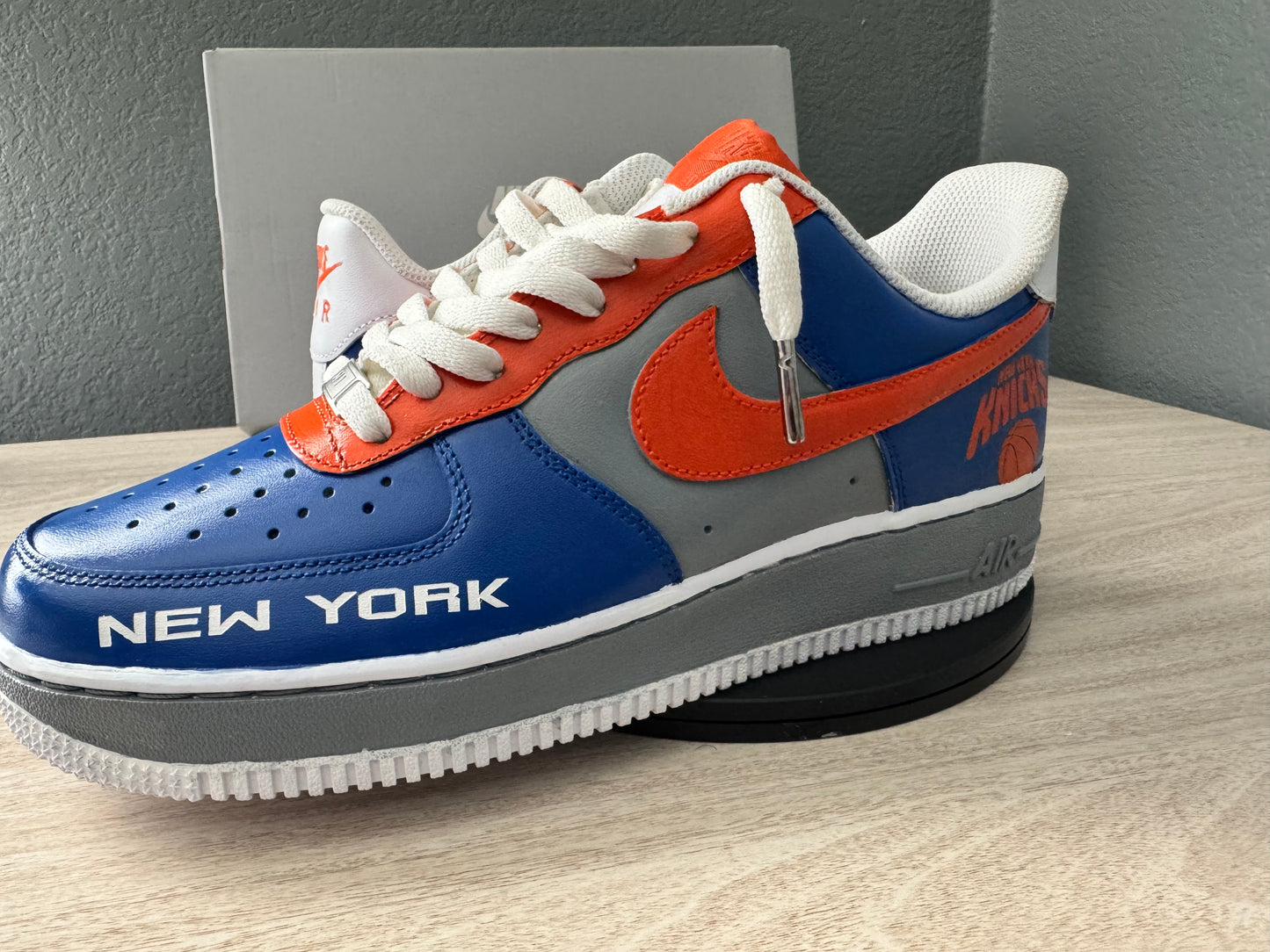 Customize Knicks Orange and Blue Air Force Ones