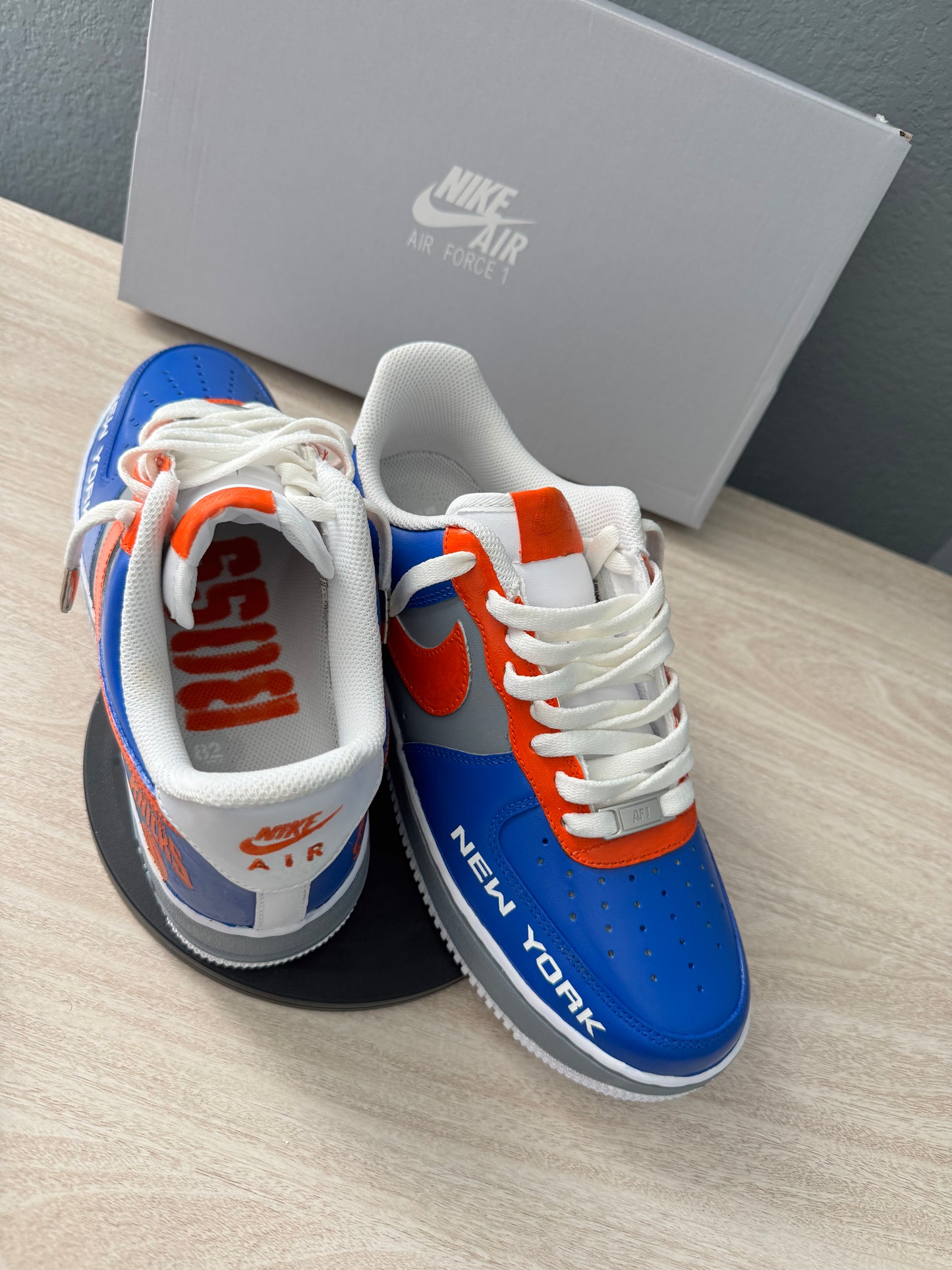 Customize Knicks Orange and Blue Air Force Ones